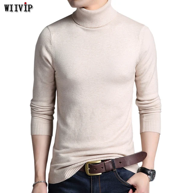 WIIVIP Color Sólido Pullover Invierno Suéteres Para Hombre