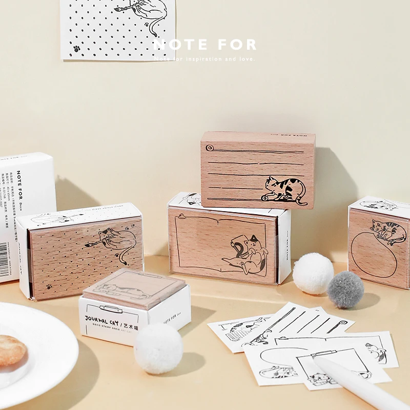 

Bullet Journal Cat Wooden Stamp Cute Animal Rubber Seal Clear Stamps for Scrapbooking Photo Album Decoration DIY