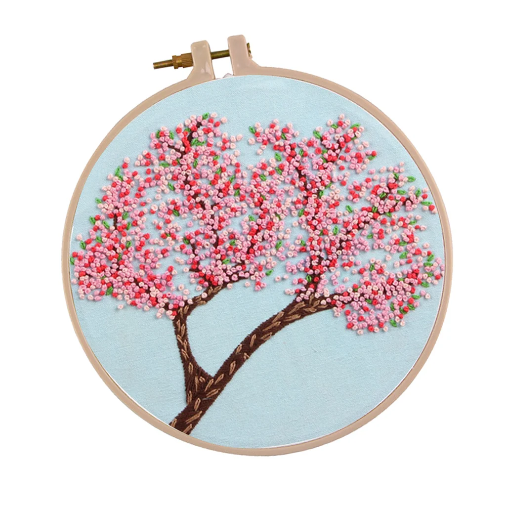 DIY Ribbon Tree Pattern Embroidery Cross Stitch Set Needlework Kits Sewing Decor