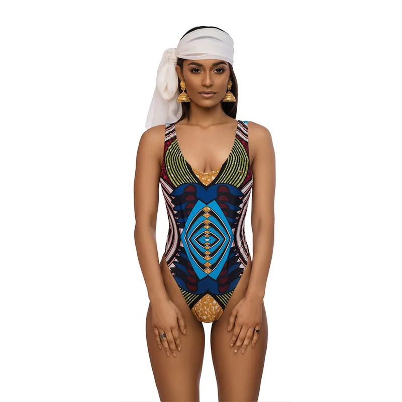 Африканский монокини с принтом Totems, женский ретро сексуальный цельный купальник с u-образной спинкой, купальник, пуш-ап, Мягкий купальный костюм, пляжная одежда
