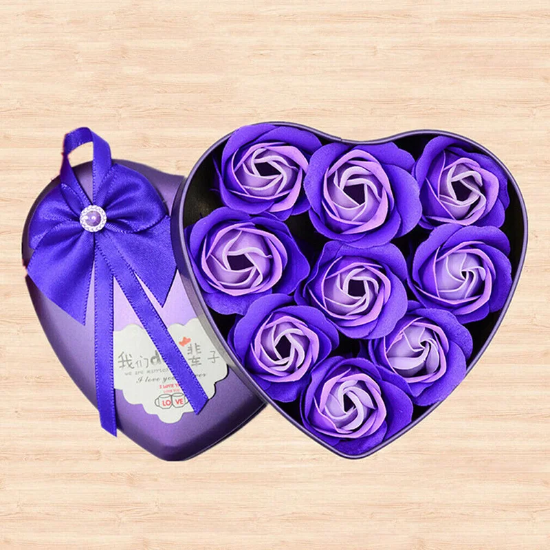 Розовое Мыло, букет цветов, украшение для свадебной вечеринки, подарок на день Святого Валентина, искусственные сушеные цветы, праздничные принадлежности, новинка - Цвет: Purple 9PCS
