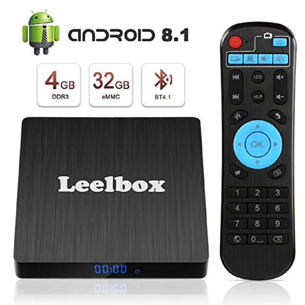 Android 8,1 ТВ Box Smart ТВ Box 4 Гб Оперативная память и 32 Гб Встроенная память, 4 ядра 64bit Android Box Wi-Fi integrato/BT 4,1/коробка ТВ UHD 4 K ТВ/USB3.0