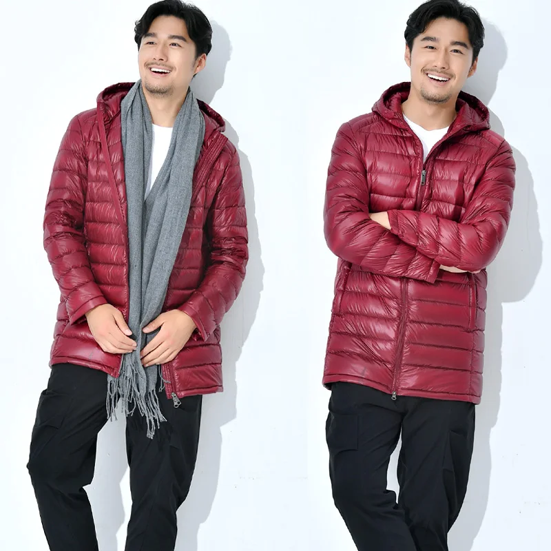 long puffer jacket New Men Long Jacket  Winter Autumn Coat Duck Down Coat Hooded Ultra Light Down Jackets Solid Color Windbreaker Zipper hooded puffer jacket