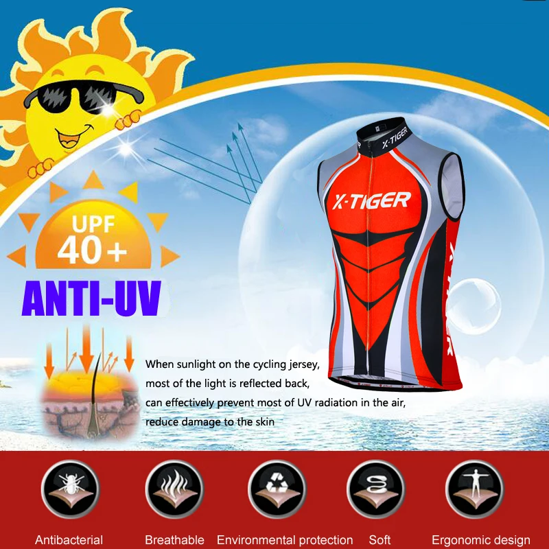 X-Tiger, полиэстер, без рукавов, жилеты для велоспорта, летняя одежда для горного велосипеда, Ropa Maillot Ciclismo, быстросохнущая одежда для велоспорта
