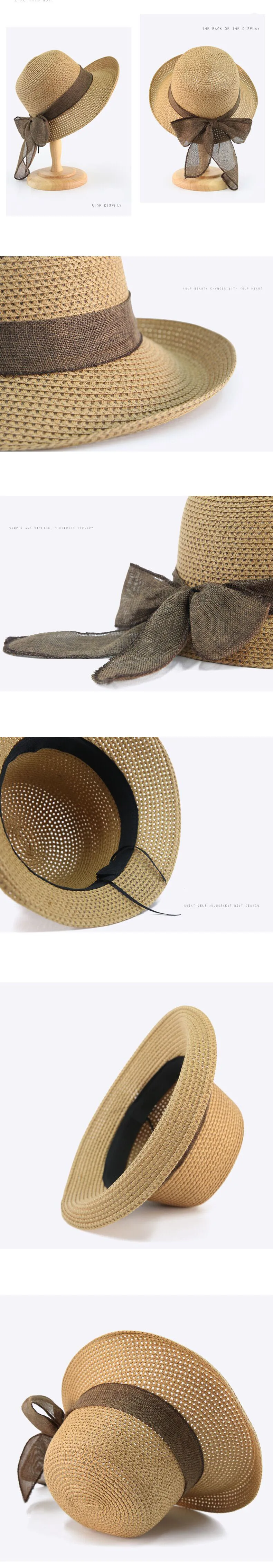 Новая модная плоская шляпа от солнца, женские летние соломенные шляпы с бантом для женщин, пляжные головные уборы, 6 цветов, chapeau femme, подарок