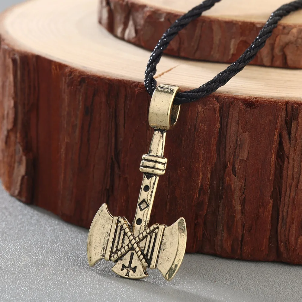 

CHENGXUN Valknut Viking Axe Necklace Amulet Axes Gothic Retro Pagan Pendant Vikings Thor Hammer Personality Handmade Jewelry