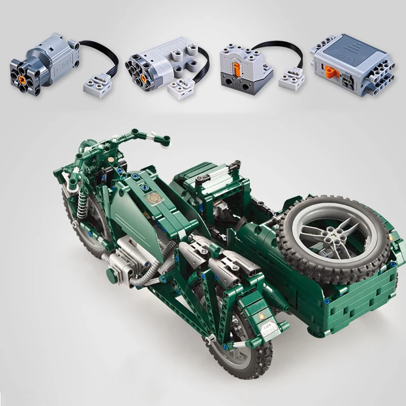 Военный мотоцикл rc строительные блоки Fit Legoing Technic WW2 автоцикл армейский двигатель