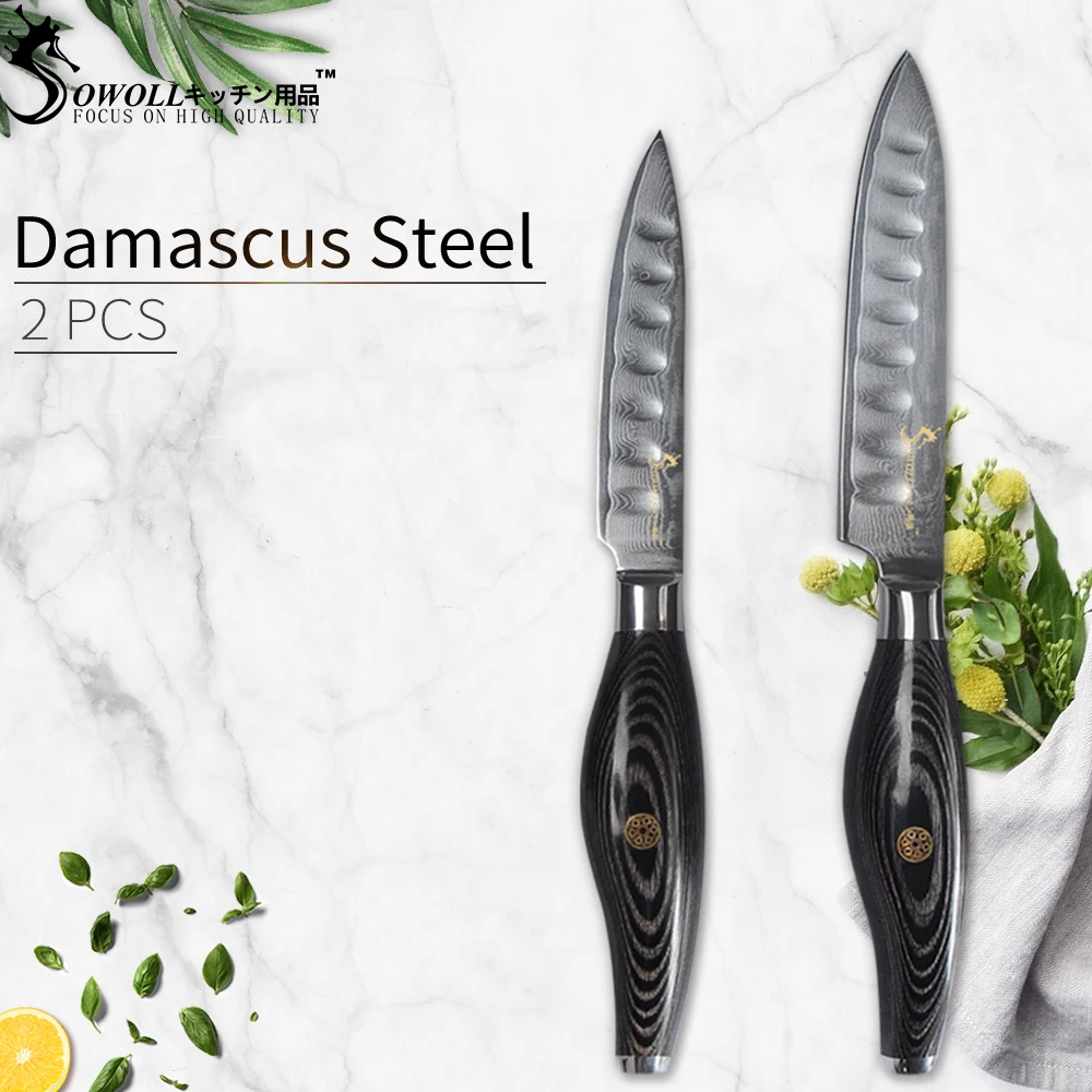 

Sowoll Japanese 67 Layers Damascus Paring Utility Slicing Chef Knives Set VG10 Damascus Steel Kitchen Knives Set Meat Cleaver