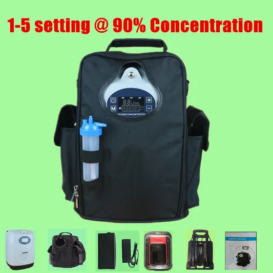 

COXTOD 1-5 setting for 90% Concentration Oxygen Concentrator with batttery, car inverter, carry bag, trolley and remote control