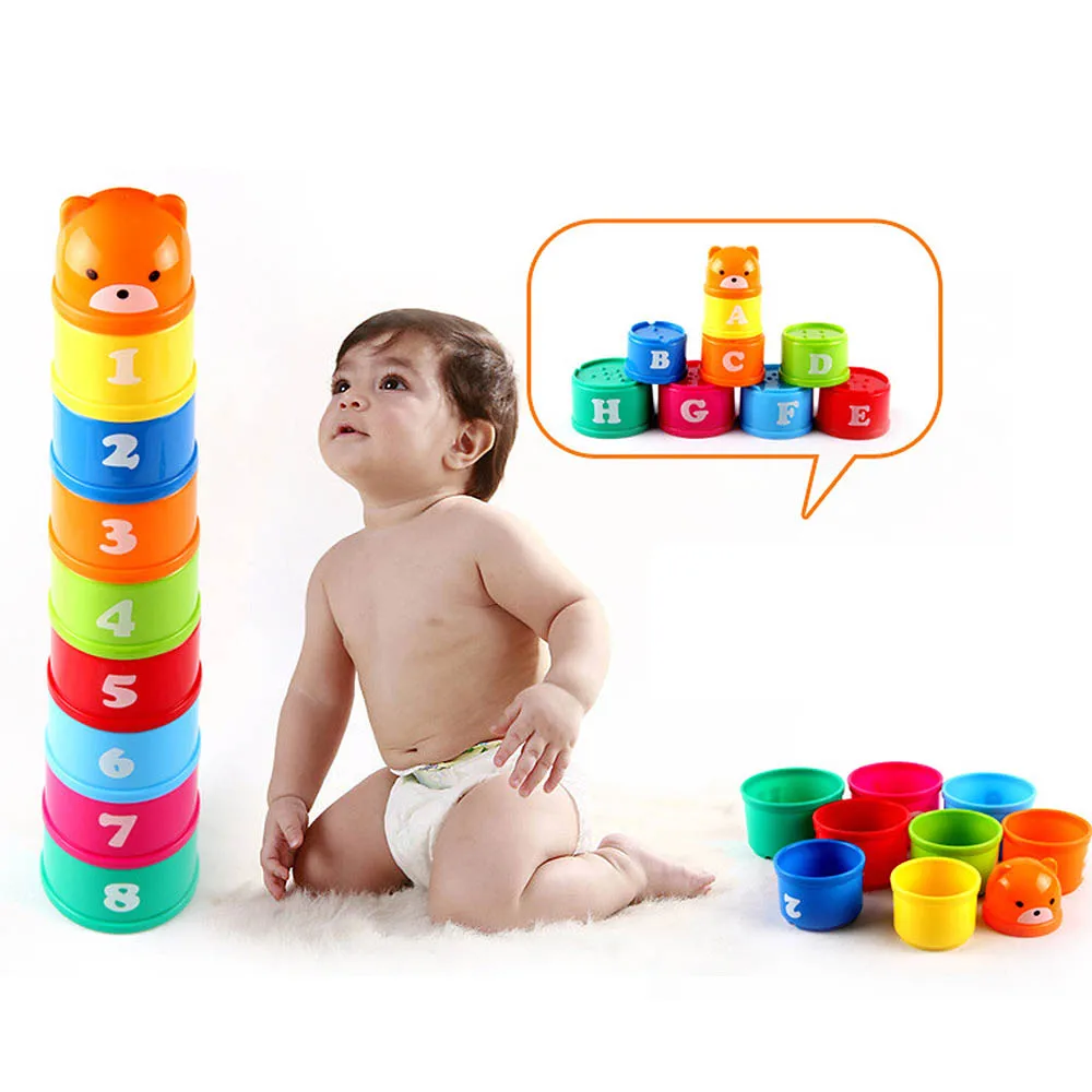 9 шт./набор стек чашка Toren Cijfers буквы Educatief Baby Speelgoed Foldind Kinderen Vroege Intelligentie 24 Maanden детские игры