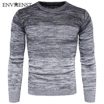 

Envmenst New Arrival Men Sweater Gradient Color O-Neck Slim Fit Leisure Pullover Top Quality Men Sweaters Knitting