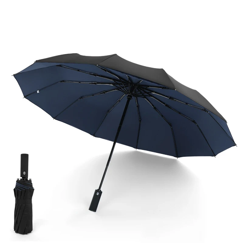 Большой бизнес-зонты, дождевик для женщин и мужчин, полностью автоматический зонтик с 12 ребрами, мужской тройной складной зонтик, мужской большой складной зонтик