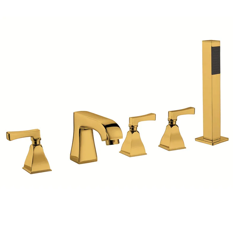 

VOURUNA Square 5pcs Roman Tub Filler Bathing Shower Mixer Faucet Tap Ti-Golden Finish
