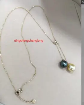 

free shipping >>>>noble jewelry Natural 10-11mm Tahitian black SouthSea gold pearl pendant 18k solid gold chain