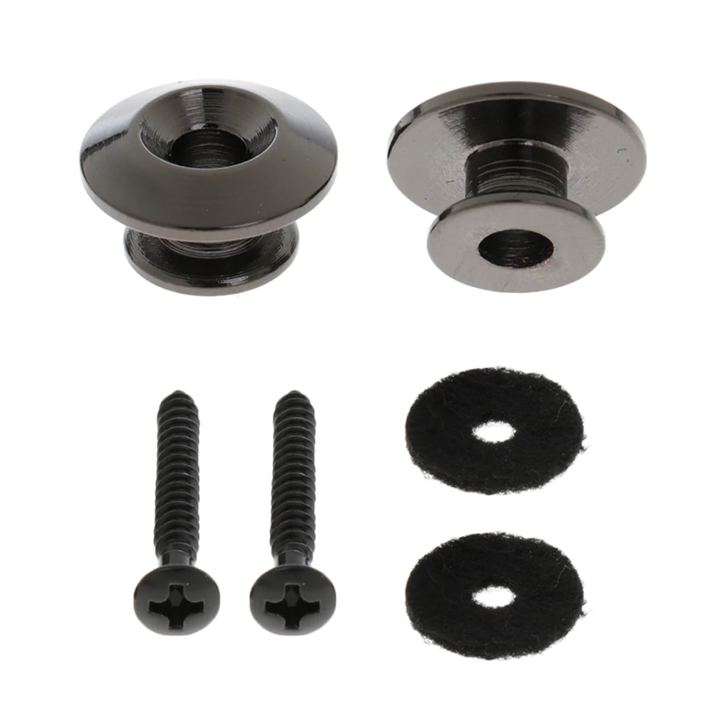 Toyful 2 Pieces Black Strap Button with Mounting Screw for Electric Guitar Bass Ukulele Mandolin Bass Guitar Strap Buckle 