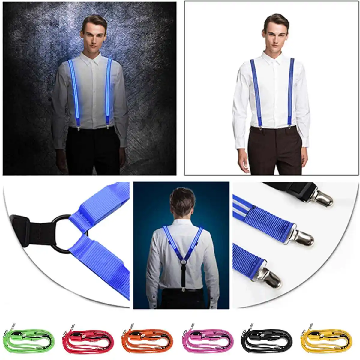 

Printed LED Suspenders Unisex Flashing Trousers Male Suspenders Outdoor Night Cycling Running Riding Multi Color Party Gift