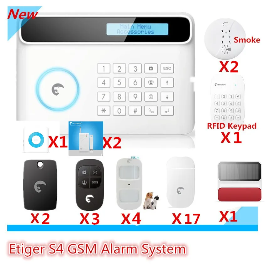 Free Shipping Etiger GSM Home Alarm Aystem with RFID reading keypad and solar-powered Strobe flash siren Alarm System