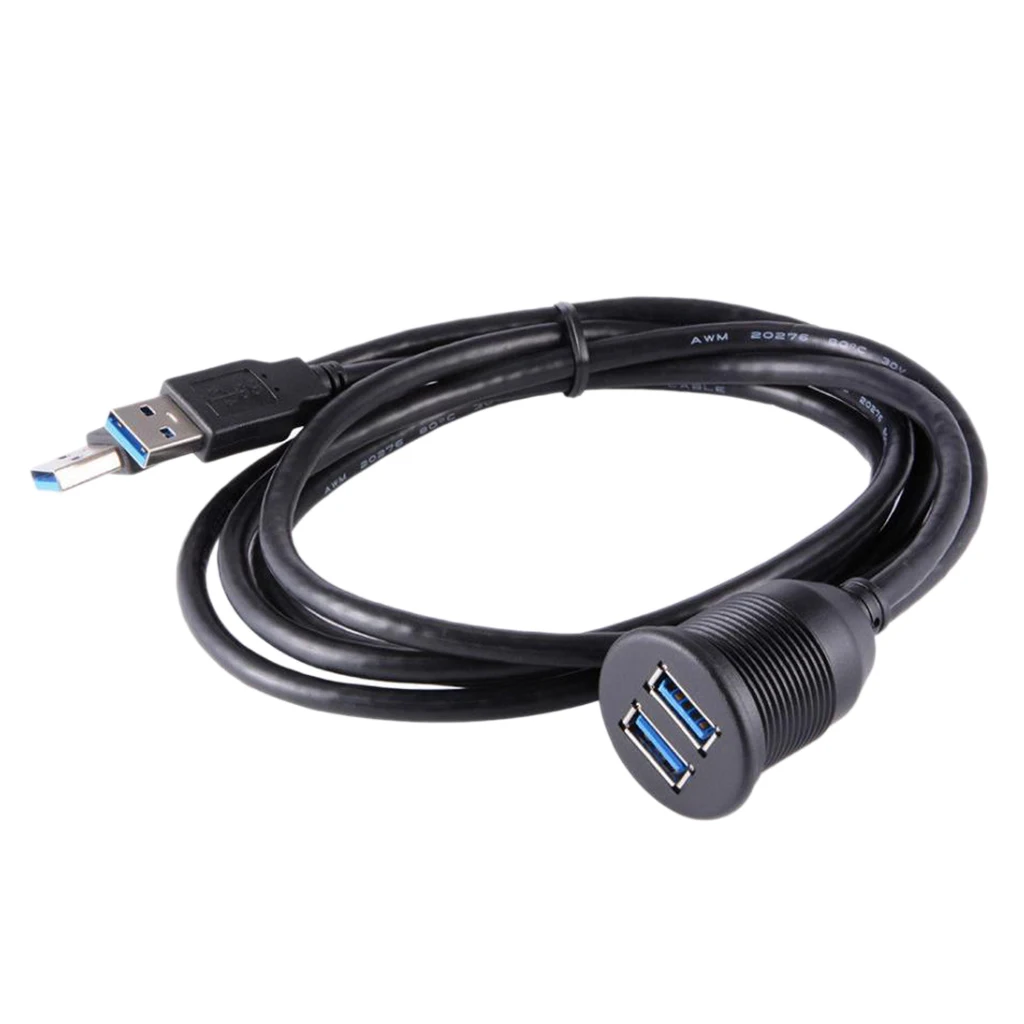 MagiDeal New High Quality USB 3.0 Male to Female AUX Extension Cable Flush Dash Panel Mount Cable for Car, Boat, Motorcycle