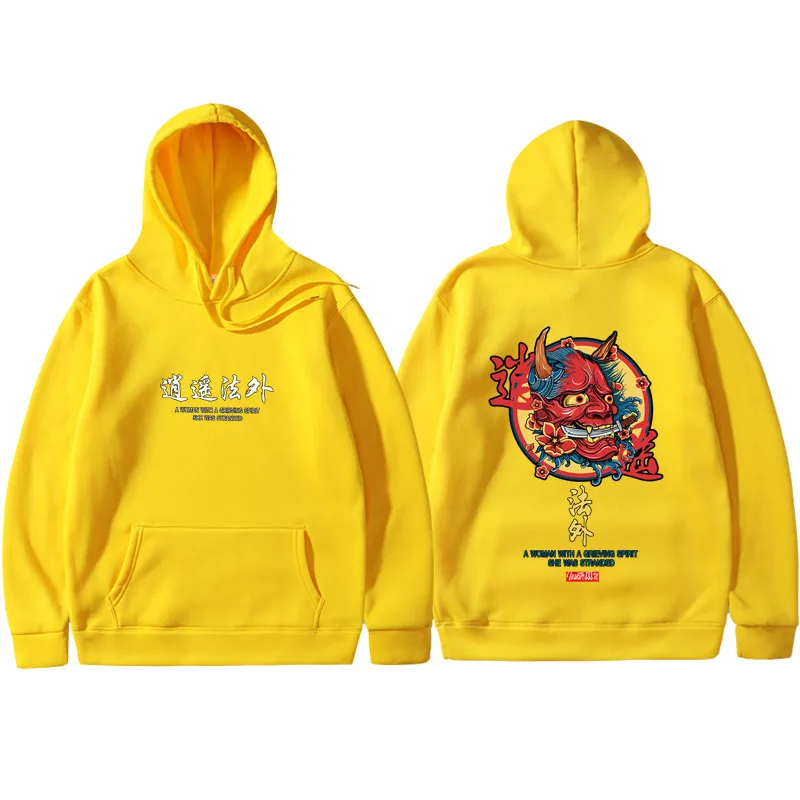  Brand New Designer Japanese Chinese Style Hoodies Streetwear Sweatshirt Hip Hop Evil Devil Printed 