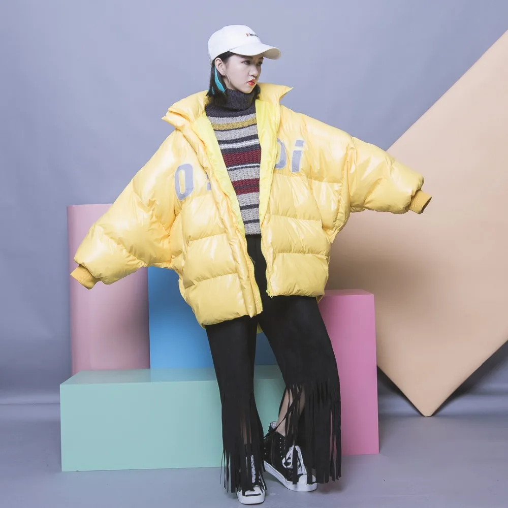 Fashion street paillette applique flock printing letter oversize thread cuff zipper thickening wadded jacket cotton padded