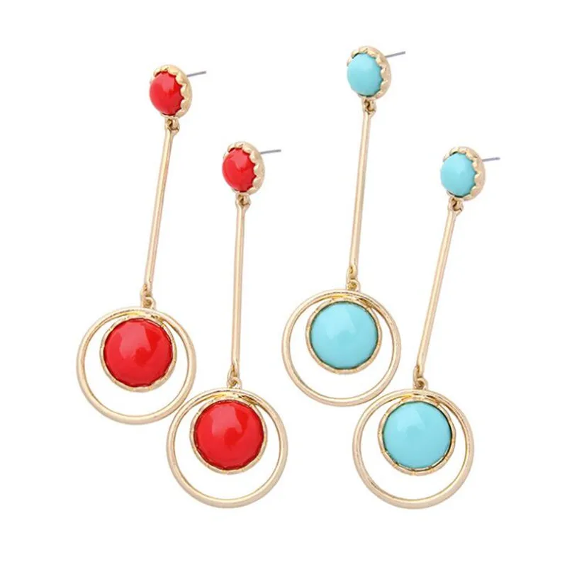 2017 новейшие двойной Круглый Висячие серьги для женщин летние золотистые Цвет