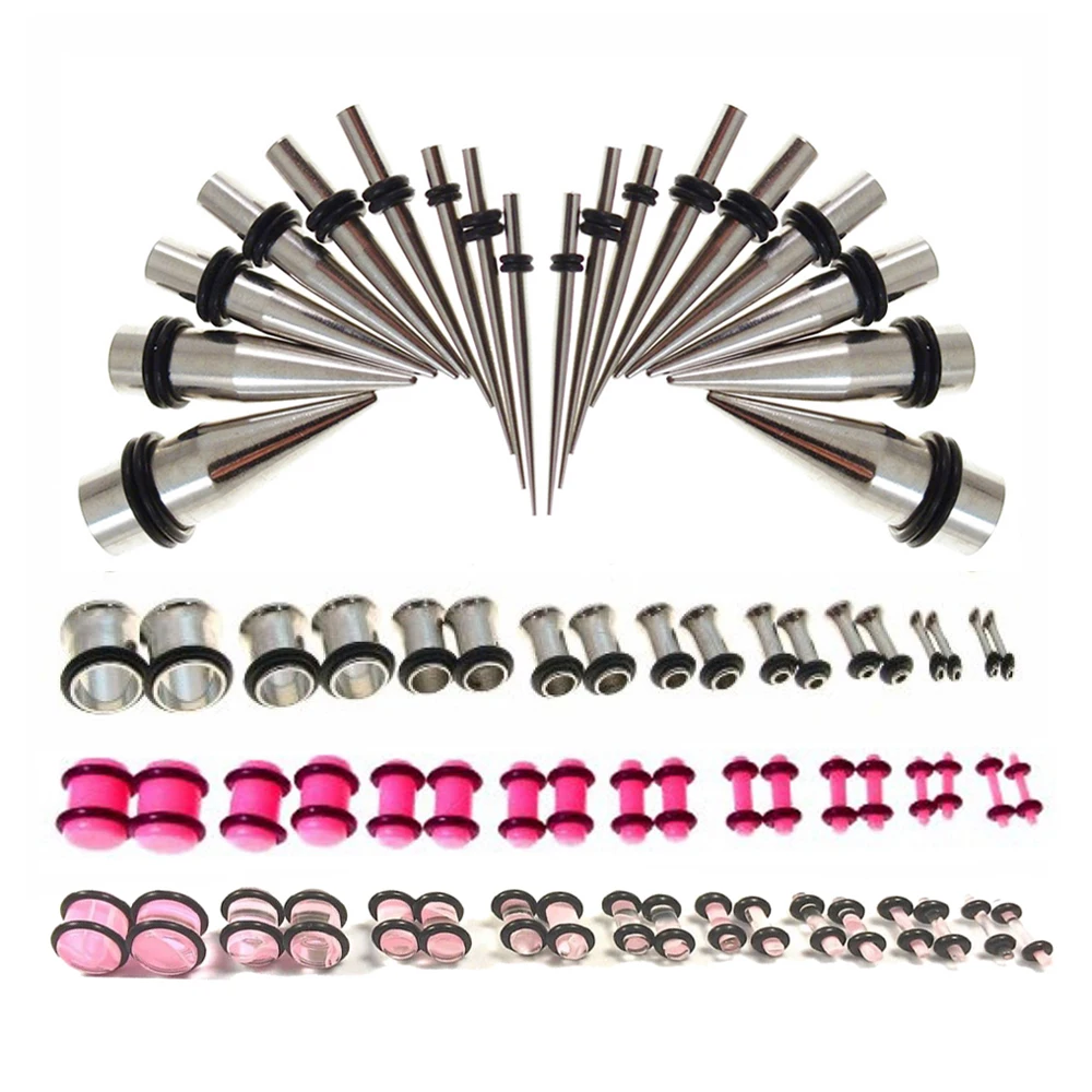 72piece Pink Lovers Starter Ear Gauge Kit Stretching Plug Tunnel