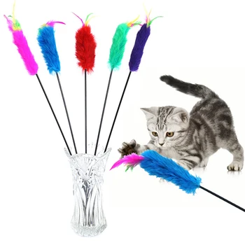 

Sale 1PCS Colorful Catcher Jumping Teaser Wand Cat Interactive Toy Soft Plush Feather Fun Pet Toy Pet Supplies Random Color