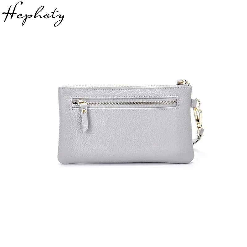 

Hephsty New Design Cowhide Leather Wallet Women High Quality Clutch Purses and Handbags Wristlet Female Card Holder Zipper Pock