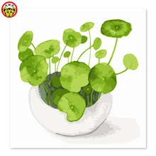 Ваза с листьями лотоса, зеленая Цветочная композиция, небольшой свежий и простой diy картина маслом по номерам, художественная краска по номеру на холсте