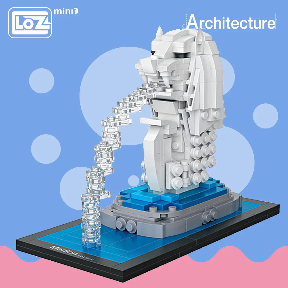 

LOZ Building Blocks Educational Toys Kids Merlion Park Statue Singapore Fountain Mini Street View Architecture Toys Brick 1020