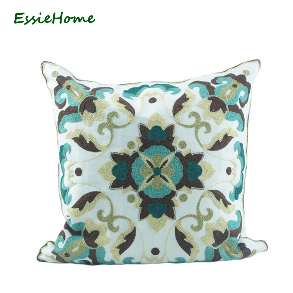 

ESSIE HOME 18x18" Blue Turquoise Pillow Case Cushion Cover Pillow Case Crocheted Embroidery Classic Floral Bavaria Pattern Throw