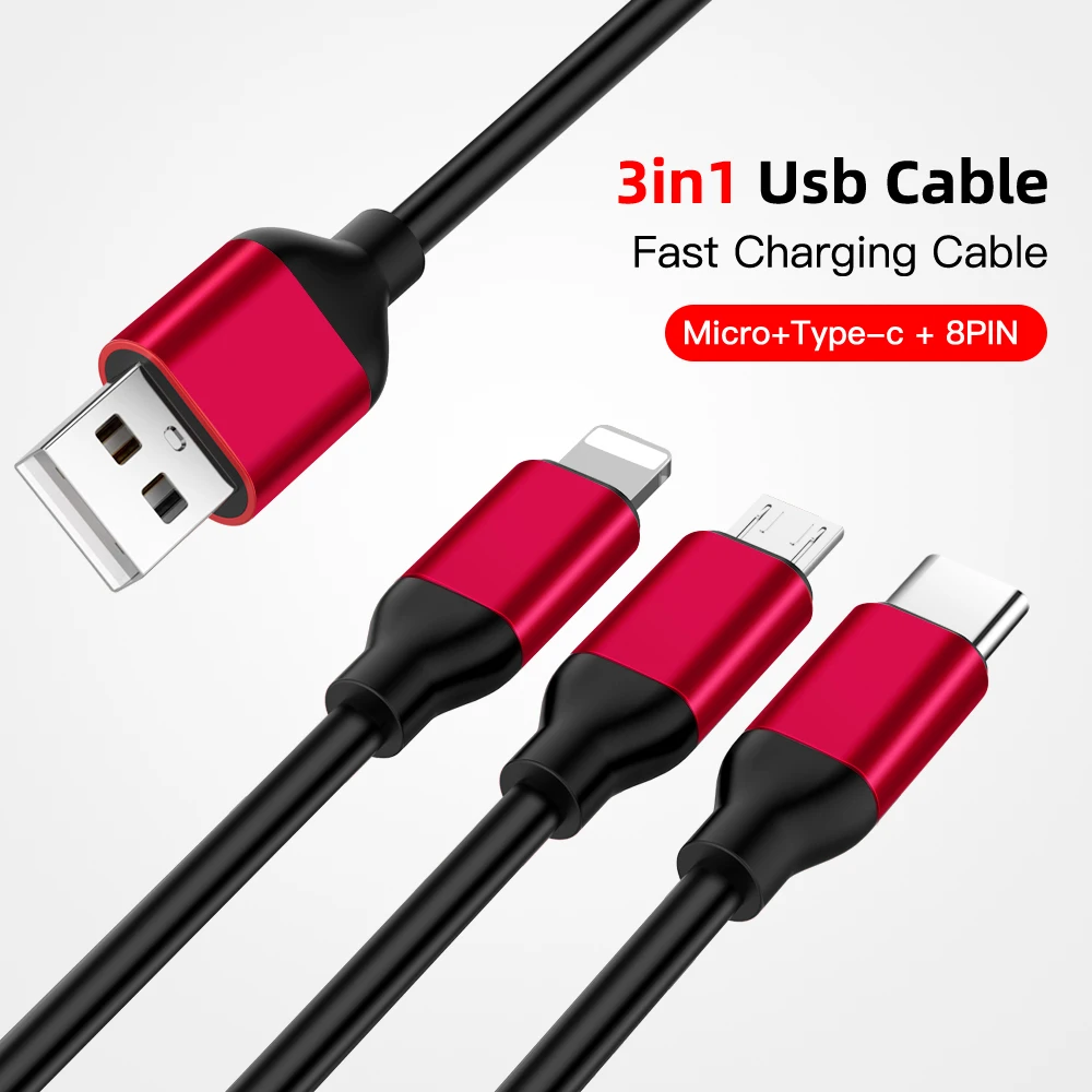 3в1 type C 8-контактный Micro USB кабель для iPhone X XS 7 Plus samsung S9 USB кабель 3 в 1 провод для быстрой зарядки для samsung S9 S10 huawei