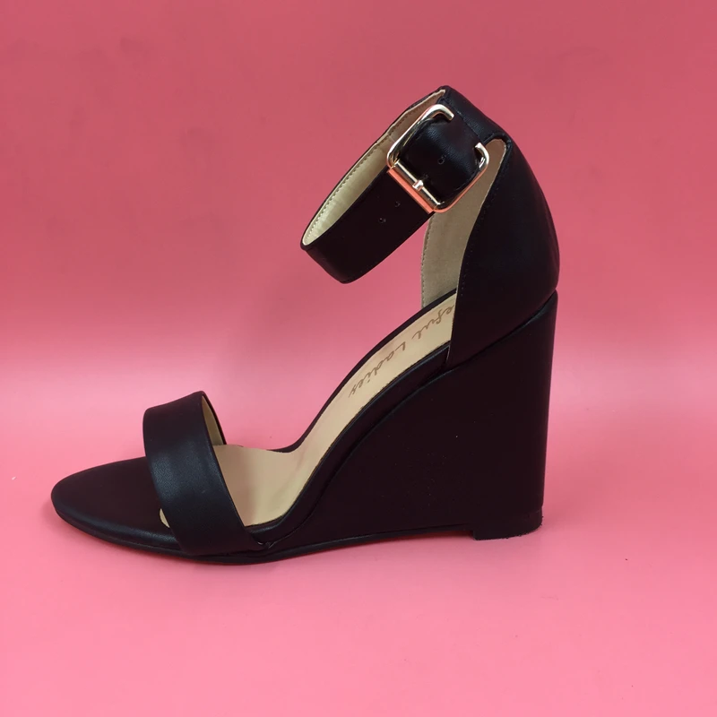 

Black Soft Leather Cross Strap Women Sandals With Thick Platform High Heels Ankle Strap Rubber Sole Shoes For Ladies Actual