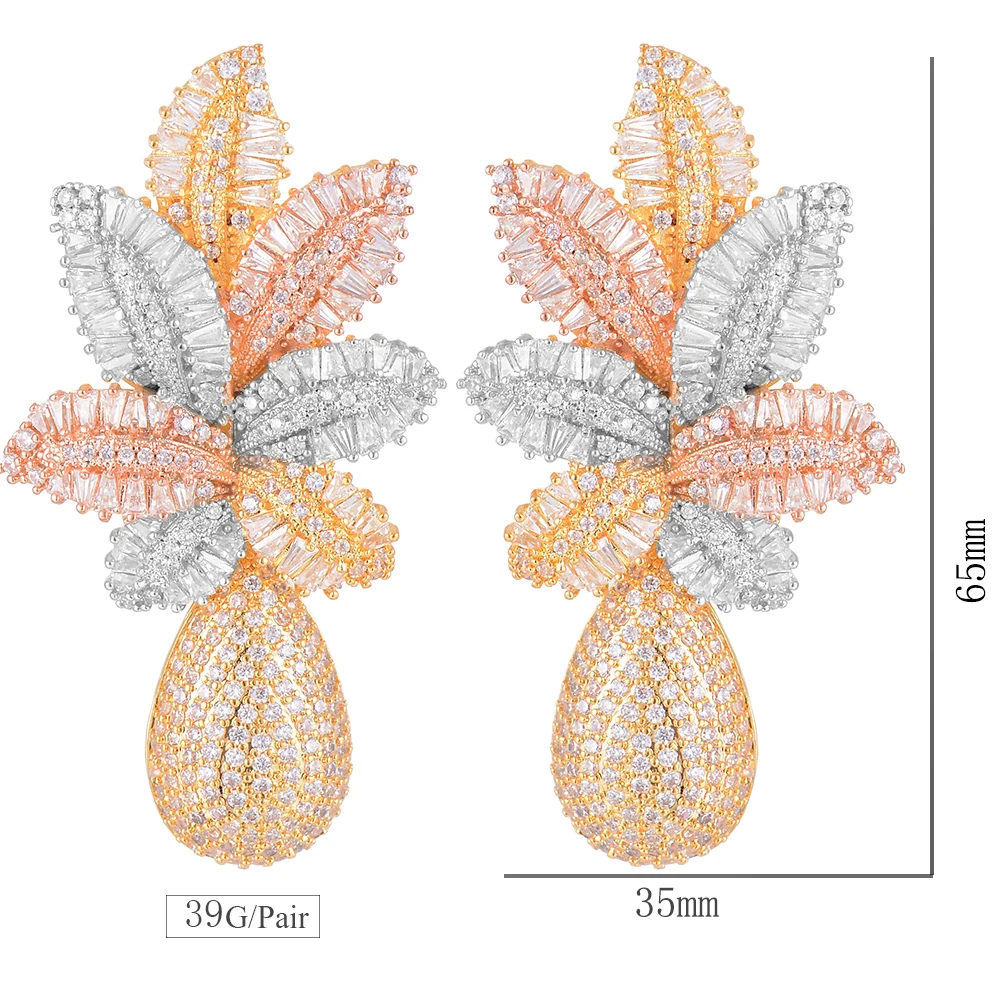 GODKI 68 мм Роскошные падение листьев цветок полный микро Цирконий проложили Naija Свадебная вечеринка серьги Модные украшения для Для женщин
