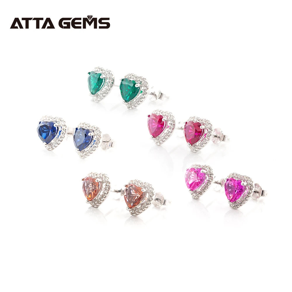 

7 Days Weekly Hearts Shape Sterling Silver Earring for Women Created Stone Jewelry Multi-colors Stud Earring Weekly Jewelry