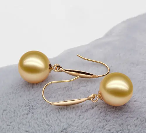 

free shipping shipping 13377 natural AAA 9-10mm Australian south sea golden pearl earring