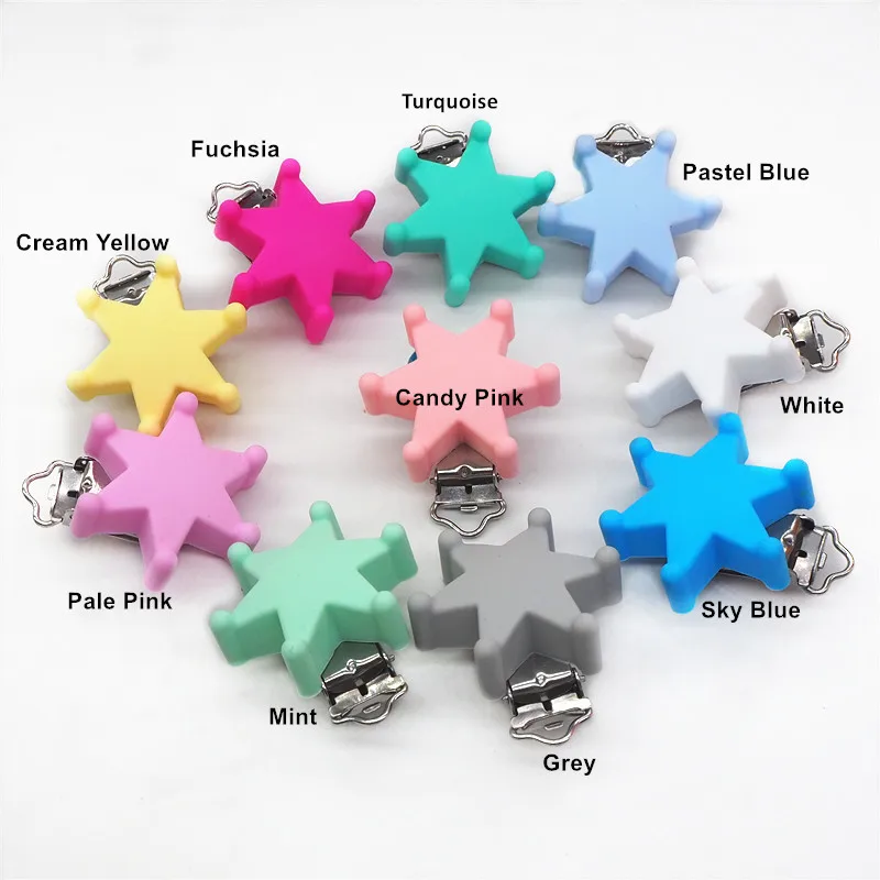 Chengkai 10 шт. силиконовые круглые зажимы медведь цветок динозавр бабочка BPA бесплатно DIY Детские пустышки для кормления пустышка проект игрушки зажимы - Цвет: Star