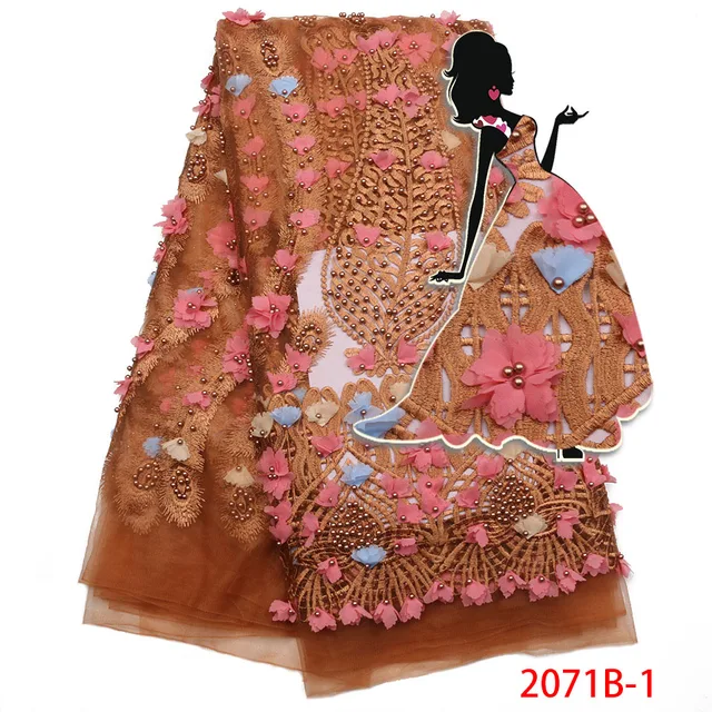 2018 High Quality African 3d Flowers Tulle Lace Fabric Nigerian Plenty Trim Beaded Mesh Lace