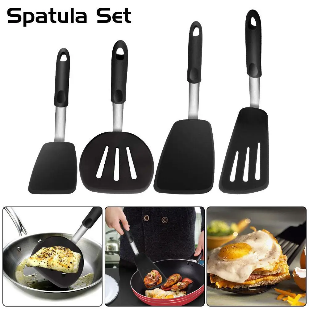 4pcs/set Silica Gel Iron Frying Spatula High Elastic Ultra-thin Silicone Frying Spatula Slotted Turner Cooking Tools Kitchen 4pcs/set Silica Gel Iron Frying Spatula High Elastic Ultra-thin Silicone Frying Spatula Slotted Turner Cooking Tools Kitchen