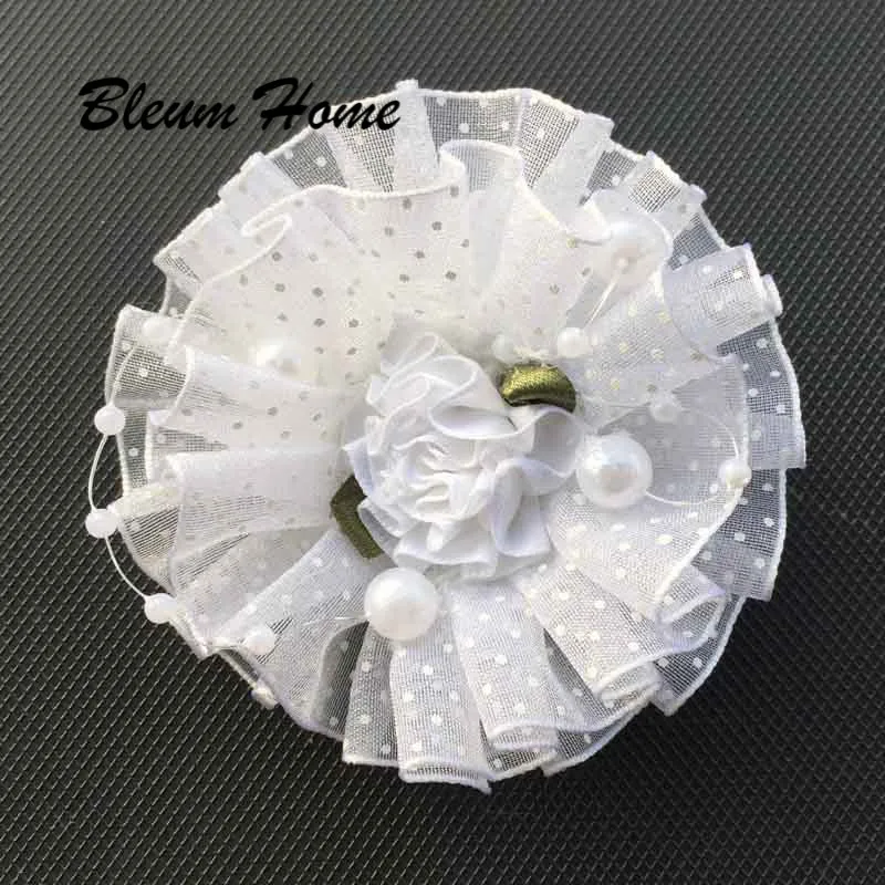 

2pcs New girl Girls kids Grosgrain white Ribbon ruffle Flowers imitation pearl flower Hair Band Headwear for Daughter present