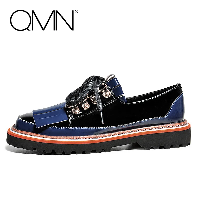 

QMN genuine leather women flats Women Oxfords Shoes For Women Lace Up Flat Shoes Woman Oxfords Ladies Shoes Zapatos Mujer 34-39