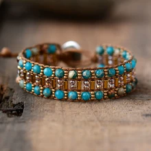 High End Для женщин бохо-браслет Натуральный Камень Бисер Обёрточная бумага Браслеты полудрагоценных камней бисера Браслет-манжета дропшиппинг