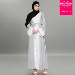 Dropshop кружево Абая взрослых повседневное мусульманская одежда Дубай Мода мусульманское платье халаты арабский поклонение услуги Wj1796 с