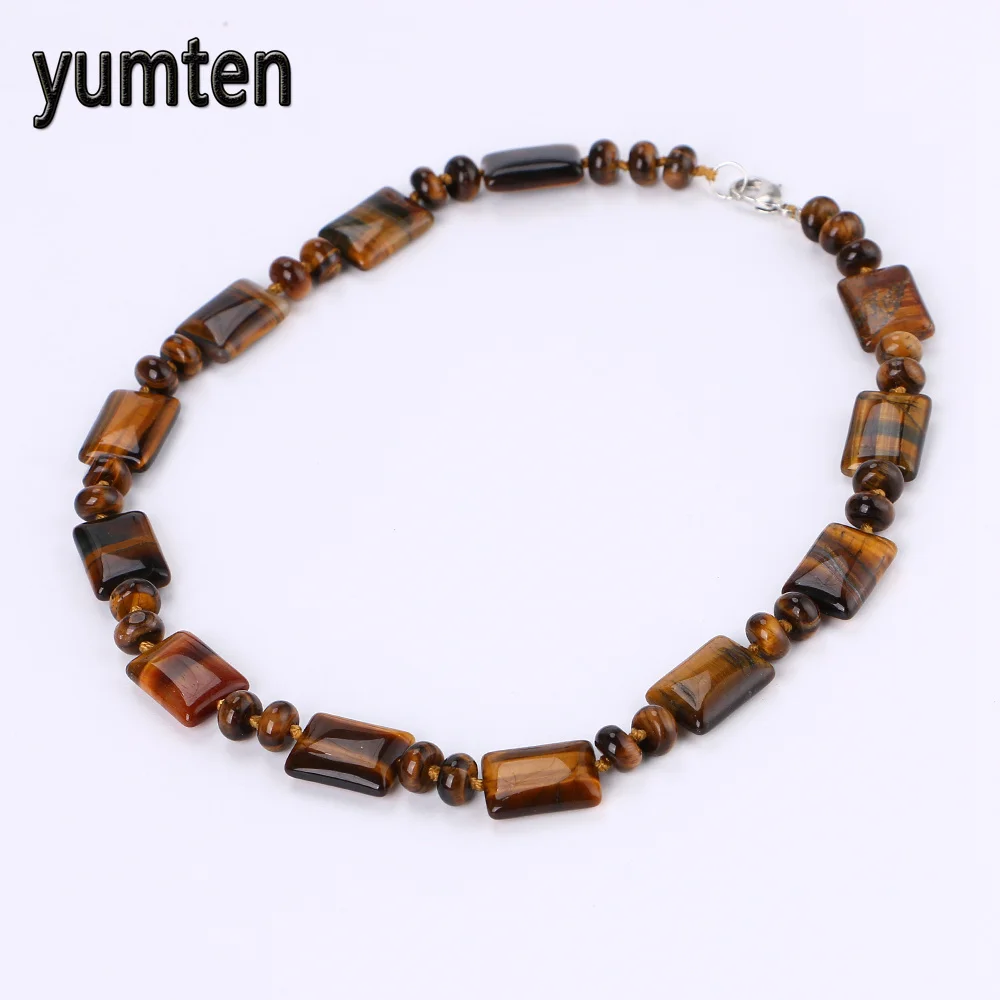 

Yumten Tiger Eye Necklace Power Square Natural Stone Crystal Women Jewelry Kolye Joias Cats Bioshock Bijuteria Wholesale 5 PCS