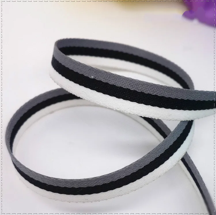 

Hot sale 1cm printed Black White Gray Stripe grosgrain Ribbon apparel sewing materials DIY handmade Backpack accessories 1 meter
