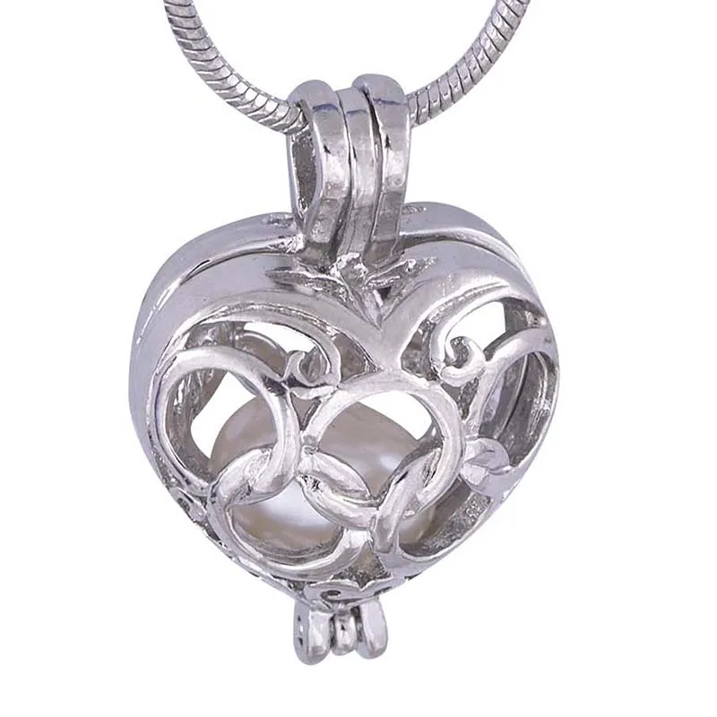 Heart with olympic circle shape cage pendant, love wish pearl cages