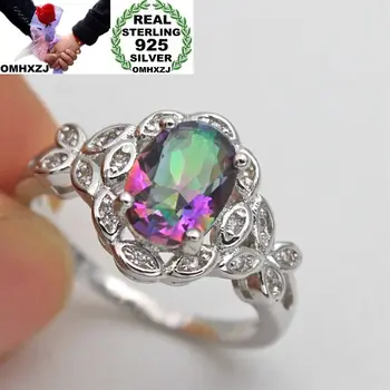 

OMHXZJ Wholesale European Fashion Woman Man Party Wedding Gift Silver Oval Colorful Topaz 925 Sterling Silver Ring RR133