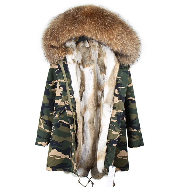 Длинные зимняя куртка женские Пиджаки толстые парки Енот натуральный мех воротник пальто с капюшоном реального теплый мех кролика лайнер пальто - Цвет: color 31