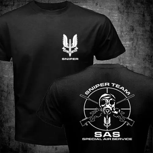 SAS специальная воздушная служба футболка для мужчин две стороны британская армия спецназ Снайпер подарок Повседневная футболка США размер S-3XL - Цвет: black 1