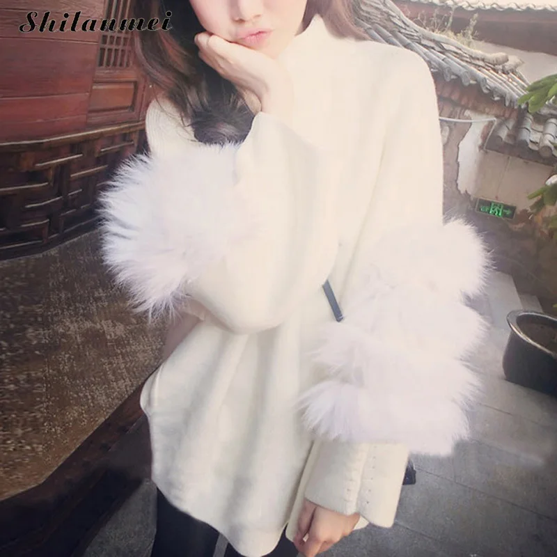 Women Sweater Oversized Fur Sweater Winter Truien Dames Fluffy Sweater Tunic Turtleneck Pull Femme Manche Longue 2018 Outwear